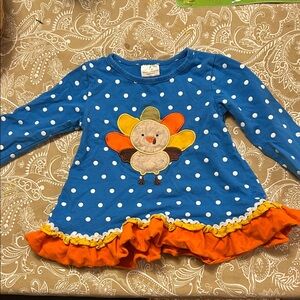 Thanksgiving Blue Polka Dot Turkey Long Sleeve Shirt